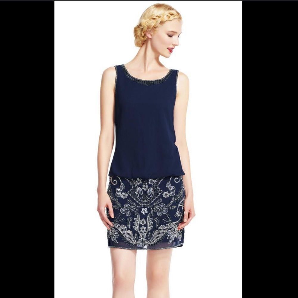 NWT Adrianna Papell Sleeveless Beaded Cocktail Mini Dress